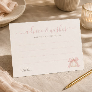 Little Pumpkin Delicate Pink Bow Baby Girl Shower Advice Card