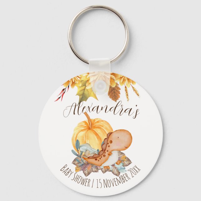 Little pumpkin dinosaur fall baby shower  keychain (Front)