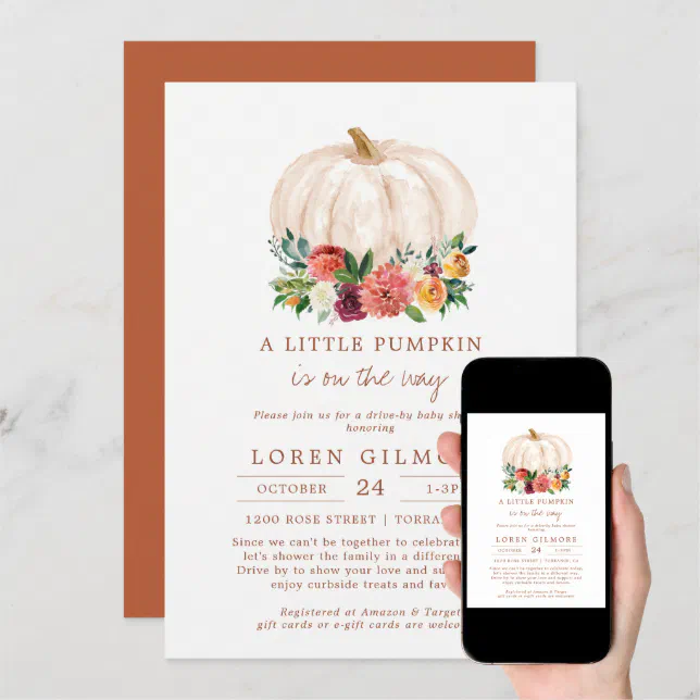 Little Pumpkin Drive By Baby Shower Invitation Zazzle