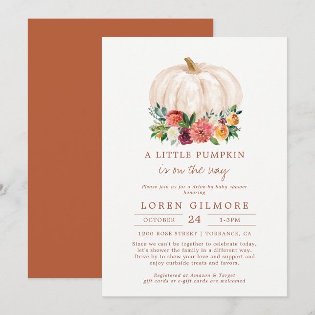 Little Pumpkin Drive By Baby Shower Invitation (Front/Back)