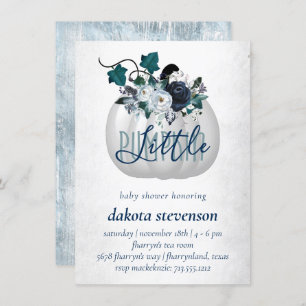 Little Pumpkin Dusty Blue Floral Baby Shower Invitation