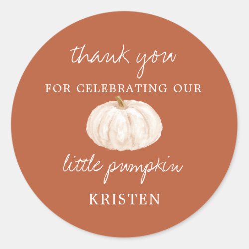 Little Pumpkin Earthy Fall Baby Shower Favor Classic Round Sticker
