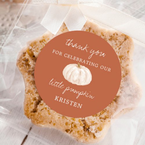 Little Pumpkin Earthy Fall Baby Shower Favor Classic Round Sticker