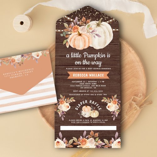 Little Pumpkin Earthy Floral Wood Baby Shower All In One Invitation