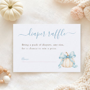 Little Pumpkin Elegant Blue Bow Boy Diaper Raffle Enclosure Card
