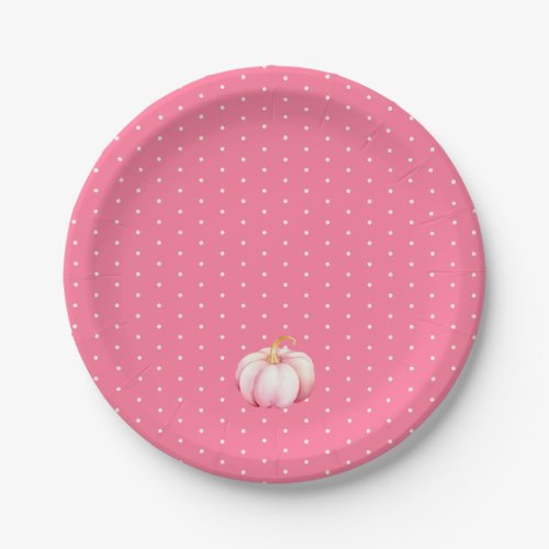 Little Pumpkin Elegant Pink Dots Baby Shower Paper Plates