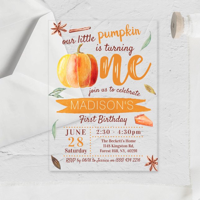 Little Pumpkin Fall 1st Birthday Acrylic Invitations (Creator Uploaded)
