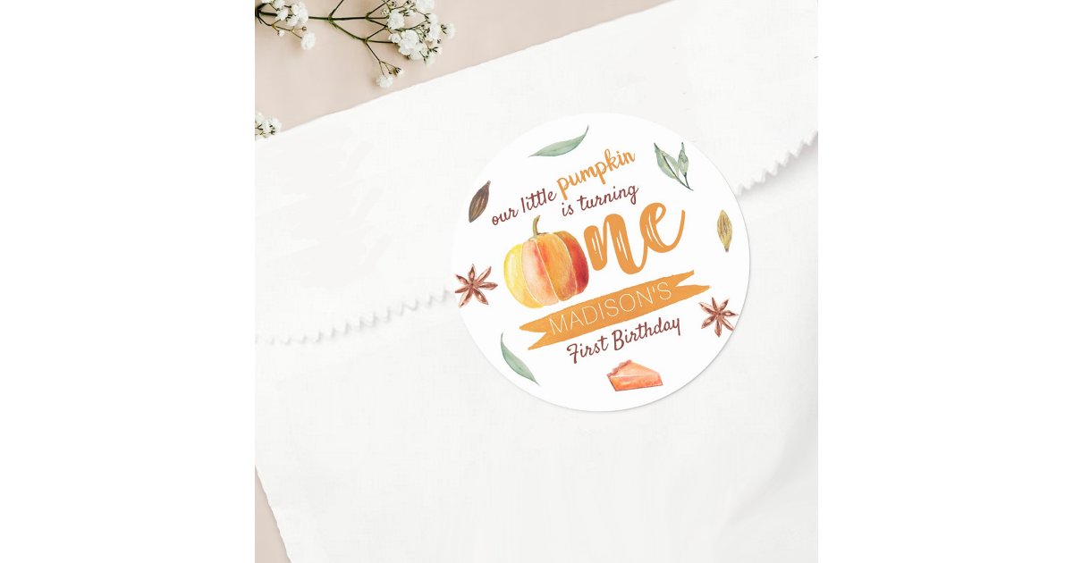Little Pumpkin Fall 1st Birthday Classic Round Sticker | Zazzle