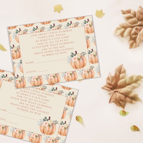 Little Pumpkin Fall 1st Birthday Guessing Game Enclosure Card