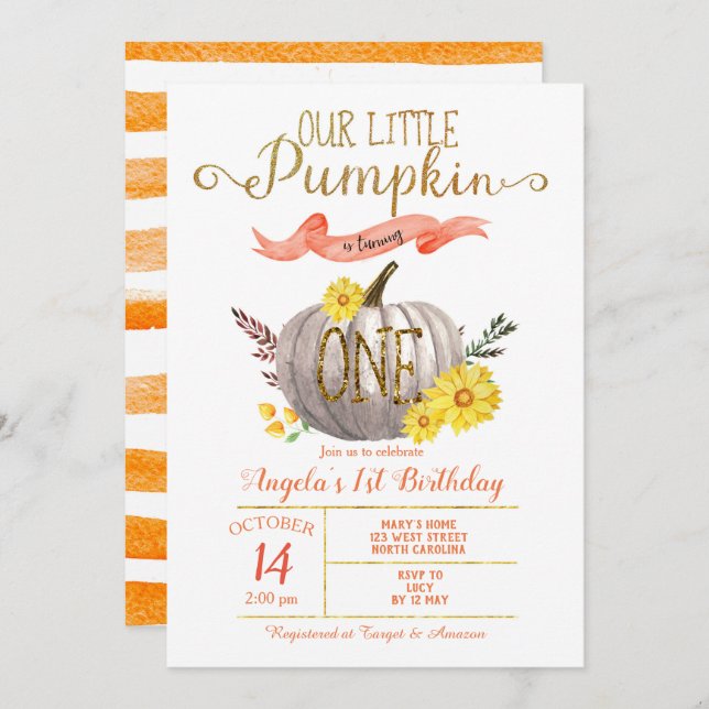 Little Pumpkin Fall 1st Birthday Invitation (Front/Back)