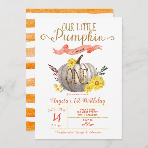Little Pumpkin Fall 1st Birthday Invitation