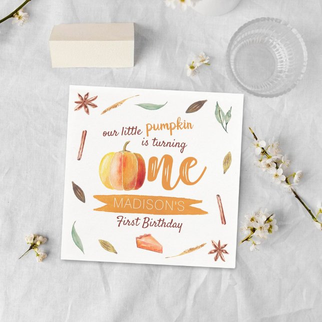 Little Pumpkin Fall 1st Birthday Napkins (Creator Uploaded)