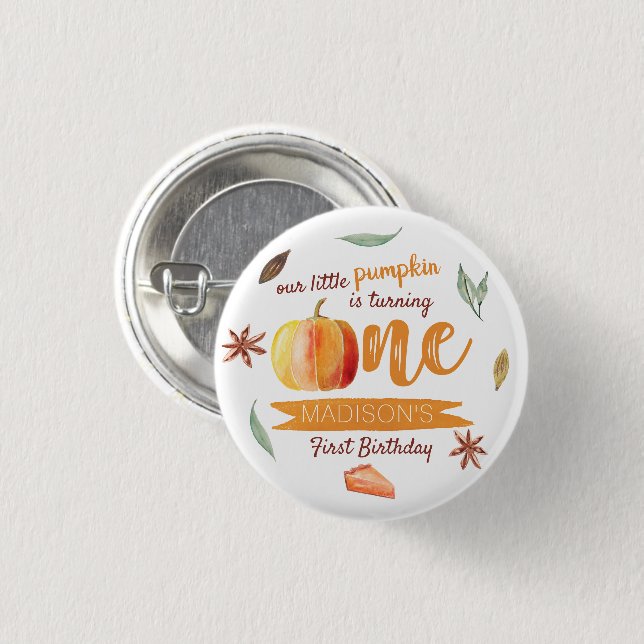 Little Pumpkin Fall 1st Birthday Party Favor Button (Front & Back)