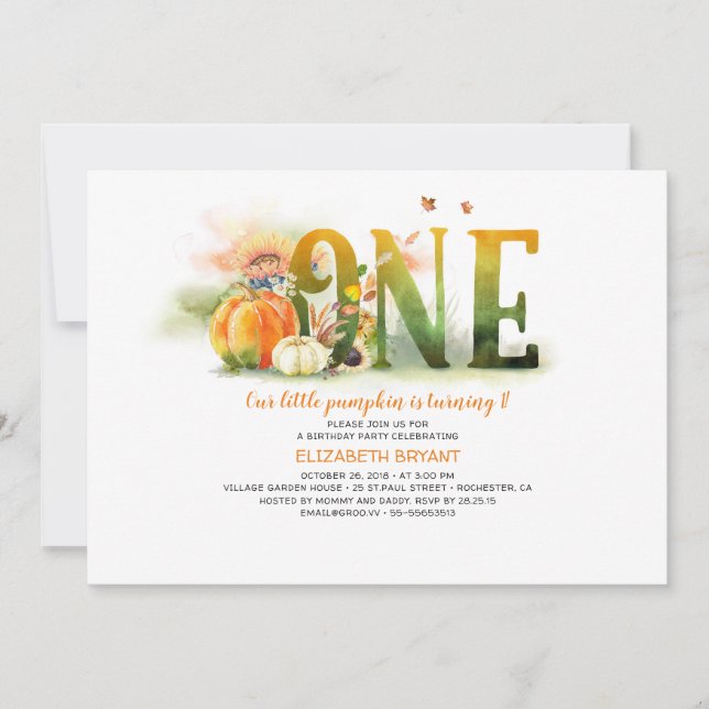 Little Pumpkin Fall 1st Birthday Party Invitation (Front)