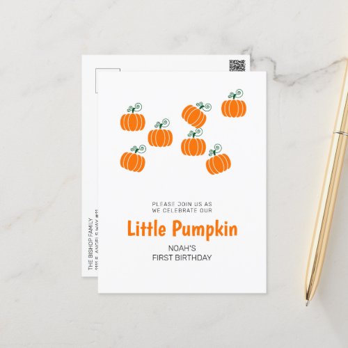 Little Pumpkin Fall 1st Birthday Party Invitation Postcard