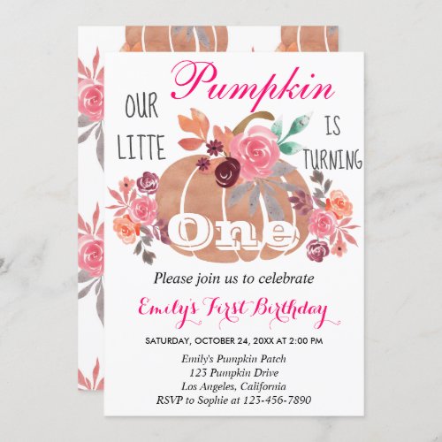Little Pumpkin Fall 1st First Birthday Turning One Invitation