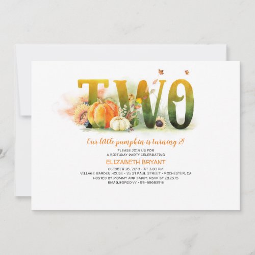 Little Pumpkin Fall 2nd Birthday Party Invitation