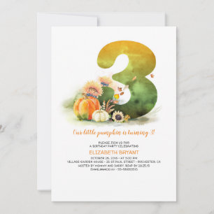 Little Pumpkin Fall 3rd Birthday Party Invitation