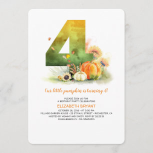 Little Pumpkin Fall 4th Birthday Party Invitation