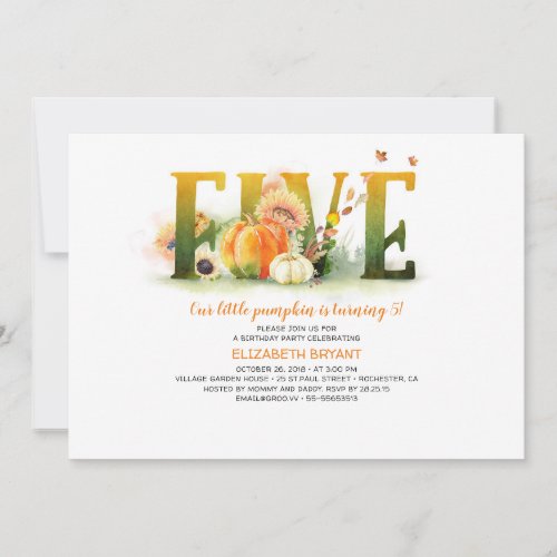 Little Pumpkin Fall 5th Birthday Party Invitation