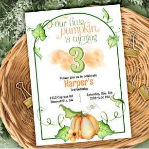 Little Pumpkin Fall Any Age Birthday Invitation