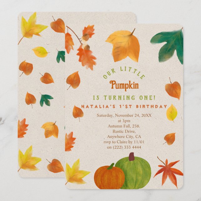 Little Pumpkin Fall Autumn 1st Birthday Invitatio Invitation (Front/Back)