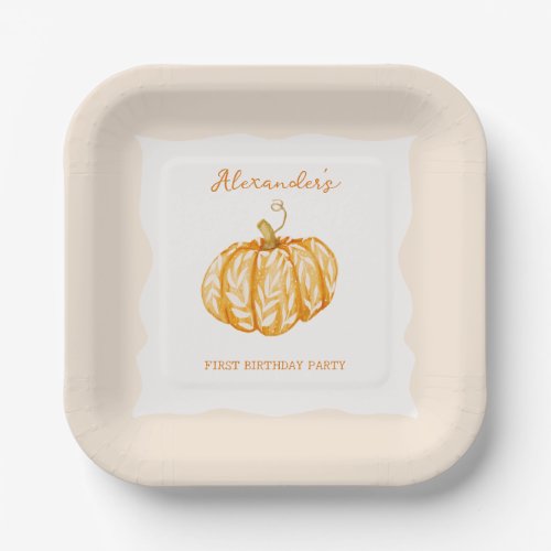 Little Pumpkin Fall Autumn 1st Birthday Party Paper Plates