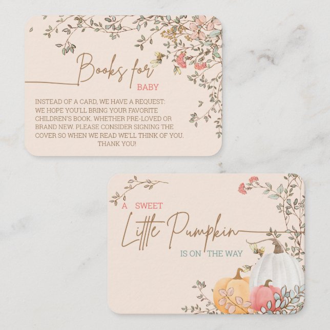 Little Pumpkin Fall Autumn Baby Shower Books for Enclosure Card (Front/Back)