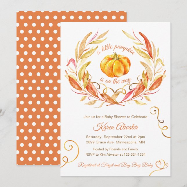 Little Pumpkin Fall Autumn Baby Shower Invitation (Front/Back)