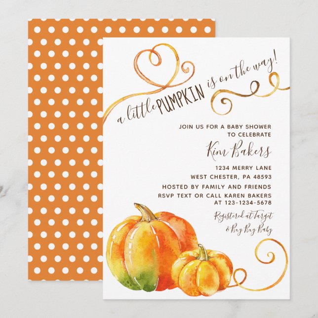 Little Pumpkin Fall Autumn Baby Shower Invitation (Front/Back)