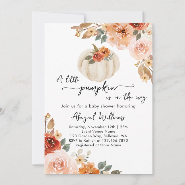 Little Pumpkin Fall Autumn Baby Shower Invitation (Front)