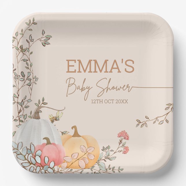 Little Pumpkin Fall Autumn Baby Shower Paper Plates (Front)