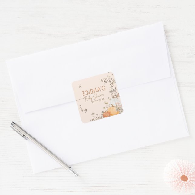 Little Pumpkin Fall Autumn Baby Shower Square Sticker (Envelope)