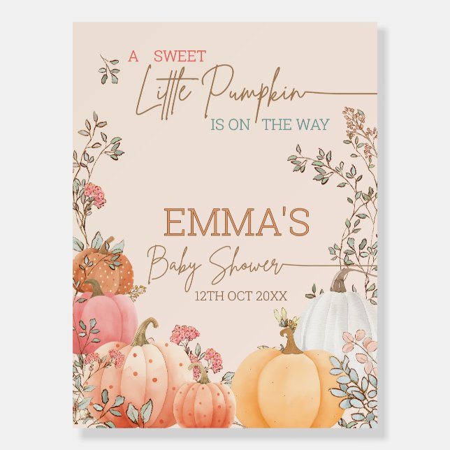 Little Pumpkin Fall Autumn Baby Shower Welcome Sig Foam Board (Front)
