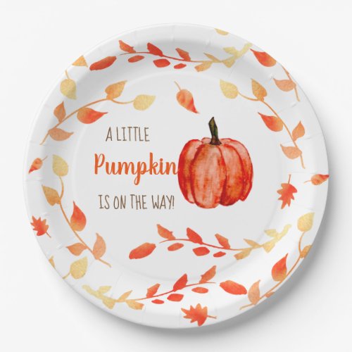 Little Pumpkin Fall autumn baby shower wreath cute Paper Plates