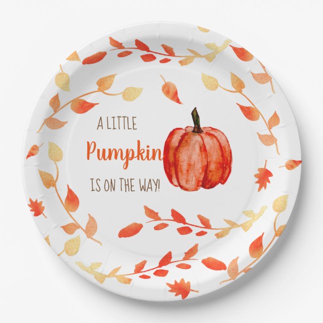 Little Pumpkin Fall autumn baby shower wreath cute Paper Plates (Front)