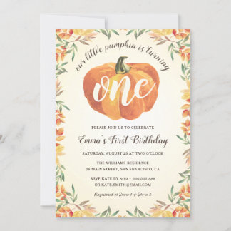 Little Pumpkin Fall Autumn First Birthday Party Invitation