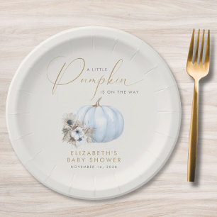 Little Pumpkin Fall Baby Boy Shower Paper Plates