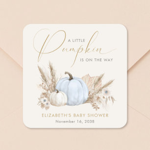 Little Pumpkin Fall Baby Boy Shower Square Sticker