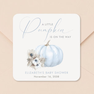 Little Pumpkin Fall Baby Boy Shower Square Sticker