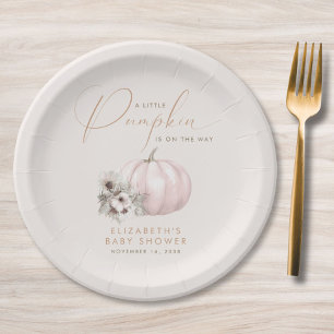 Little Pumpkin Fall Baby Girl Shower Paper Plates