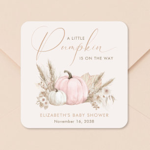 Little Pumpkin Fall Baby Girl Shower Square Sticker
