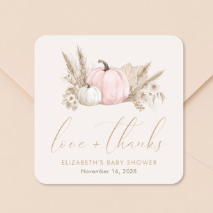 Little Pumpkin Fall Baby Girl Shower Thank You Square Sticker