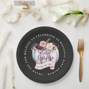 Little pumpkin fall baby shower black purple fall paper plates