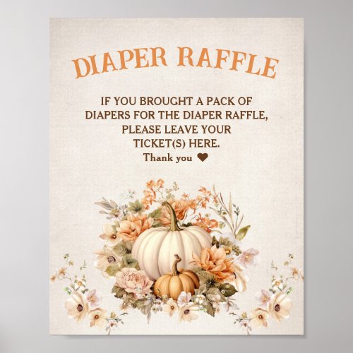 Little Pumpkin Fall Baby Shower Diaper Raffle Sign