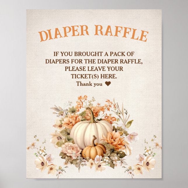Little Pumpkin Fall Baby Shower Diaper Raffle Sign (Front)
