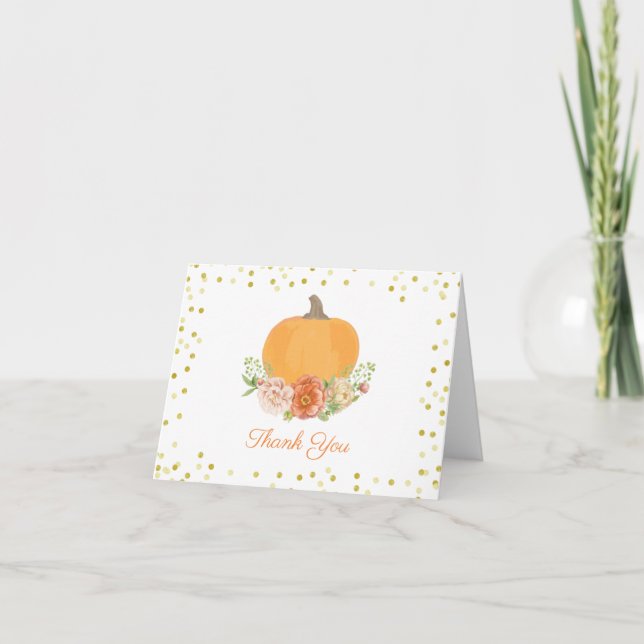 Little Pumpkin Fall Baby Shower Elegant Floral Thank You Card (Front)