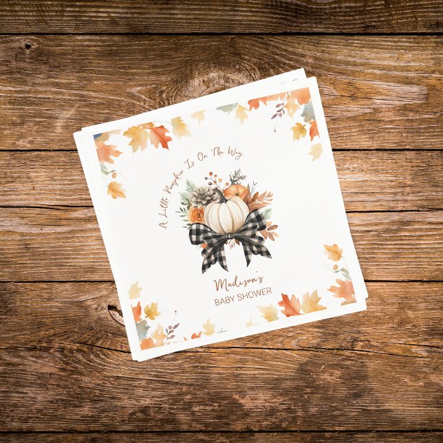 Little Pumpkin Fall Baby Shower Floral & Plaid  Napkins (Creator Uploaded)
