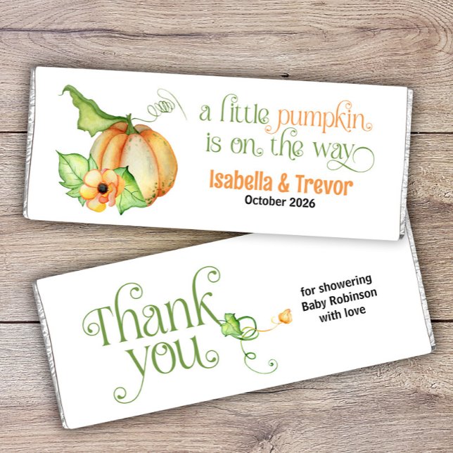 Little Pumpkin Fall Baby Shower Gender Neutral Hershey Bar Favors (Little Pumpkin on the Way Fall Baby Shower Chocolate Bar favor)
