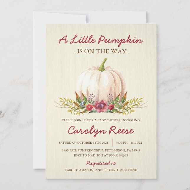 Little Pumpkin Fall Baby Shower Invitation (Front)